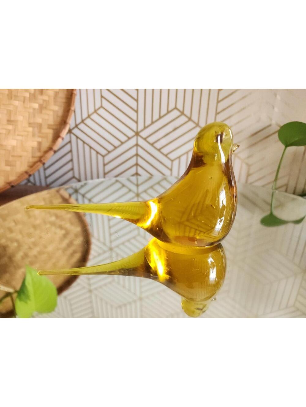 Vintage Pilgrim Hand Blown Yellow Long Tail Glass Bird